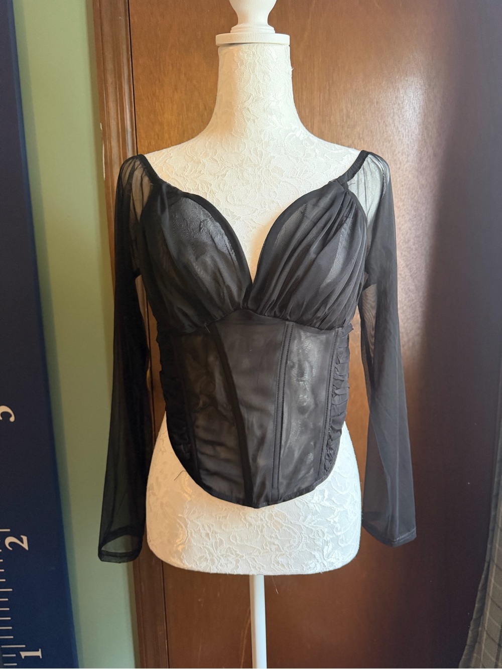 AKIRA Sheer Black Long-Sleeve Bustier